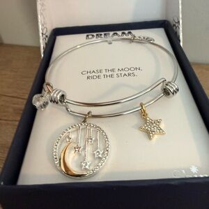 SHINE Silver and Gold Moon and Star Adjustable Bangle Bracelet, NWT